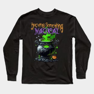 Cute Halloween Something Magical Brewing Gender Reveal Announcement Long Sleeve T-Shirt